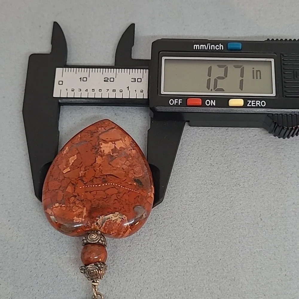 Vintage Red Jasper Heart‎ Chip Necklace Woman Heart Pendant Earthy Boho